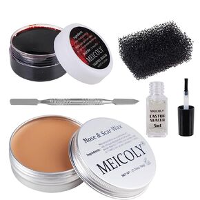 MEICOLY Liquid Latex Face Body Paint 2.1 Oz,Halloween Fake Blood Scar Wound Makeup,Subtle Wrinkle Special Effects Makeup Kit,with Coagulated Blood Gel(1.06Oz),Stipple Sponge,100pcs Cotton Swabs,Clear