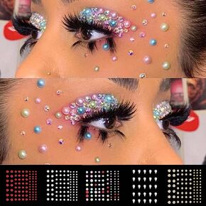 5 أوراق من ملصقات الوجه الكريستالية من Ludress، جواهر الوجه الهذيان، جواهر الجسم اللامعة، أحجار الراين المسيل للدموع، وشم حورية البحر، مجوهرات الجسم DIY، إكسسوارات مكياج فنية للنساء والفتيات (النمط 3) in Kuwait