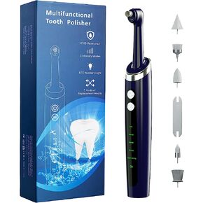 Electric Tooth Polisher, Multifunctional Replacement Head Teeth Cleaning Kit for Fighting Tooth Smoke and Tea Stains, USB Charging, Waterproof (Blue)