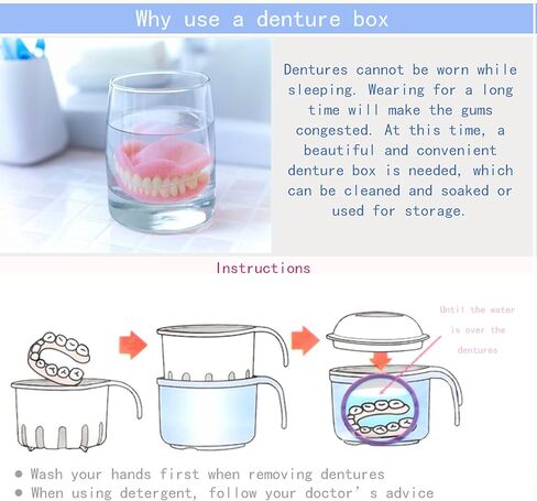 طقم الأسنان كأس مربع الحمام، حقيبة حمام طقم الأسنان مع مصفية، حافظة طقم أسنان قوية وكبيرة السعة، تستخدم لنقع أطقم الأسنان in Kuwait