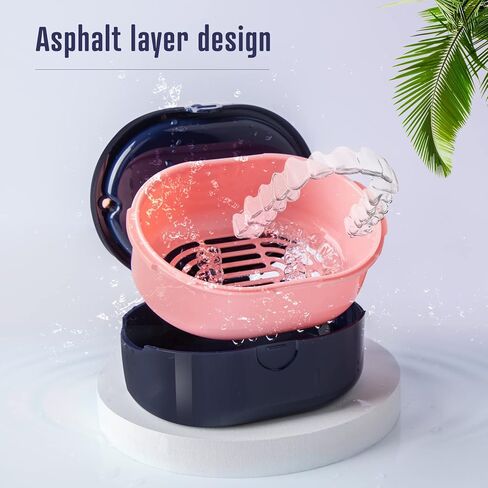 مجموعة أدوات طقم الأسنان حقيبة تثبيت محمولة مثالية للسفر، حاوية صندوق حمام طقم الأسنان، العناية بتنظيف أطقم الأسنان، واقي الفم مع مصفاة، أداة إزالة ومرآة (أرجواني) in Kuwait