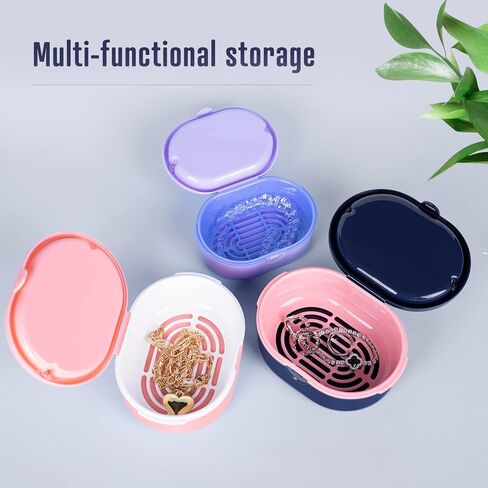 مجموعة أدوات طقم الأسنان حقيبة تثبيت محمولة مثالية للسفر، حاوية صندوق حمام طقم الأسنان، العناية بتنظيف أطقم الأسنان، واقي الفم مع مصفاة، أداة إزالة ومرآة (أرجواني) in Kuwait