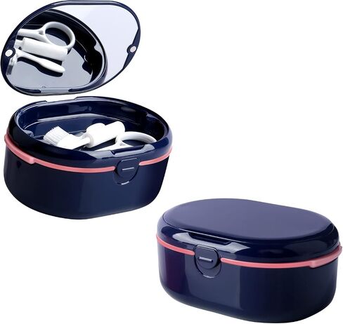 Denture Case Set Portable Retainer Case Perfect for Travel, Denture Bath Box Container Cleaning Care for Dentures Aligner Mouth Guard with Strainer, Removal Tool and Mirror (Black) in Saudi Arabia