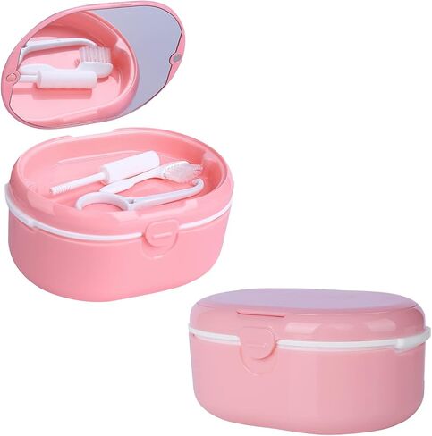 Denture Case Set Portable Retainer Case Perfect for Travel, Denture Bath Box Container Cleaning Care for Dentures Aligner Mouth Guard with Strainer, Removal Tool and Mirror (Black) in Saudi Arabia