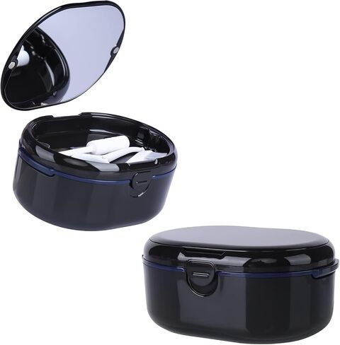 مجموعة أدوات طقم الأسنان حقيبة تثبيت محمولة مثالية للسفر، حاوية صندوق حمام طقم الأسنان، العناية بتنظيف أطقم الأسنان، واقي الفم مع مصفاة، أداة إزالة ومرآة (أرجواني) in Kuwait