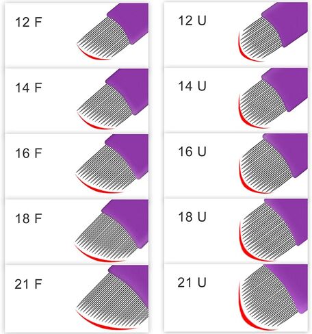 50 قطعة من Guapa 0.16 مم 12F شفرات إبر Microblading أرجوانية للاستعمال مرة واحدة، إبرة وشم يدوية للمكياج الدائم مع حلقة حبر صبغية للقلم اليدوي (0.16 مم 12F) in Kuwait