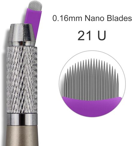 50 قطعة من Guapa 0.16 مم 12F شفرات إبر Microblading أرجوانية للاستعمال مرة واحدة، إبرة وشم يدوية للمكياج الدائم مع حلقة حبر صبغية للقلم اليدوي (0.16 مم 12F) in Kuwait
