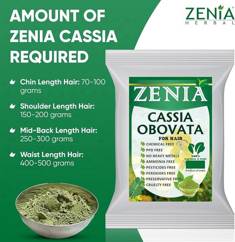 مسحوق الحناء النقي المحايد 100% من زينيا (كاسيا أوبوفاتا) | 500 جرام (17.63 أونصة) | الحناء عديمة اللون للشعر | بلسم طبيعي للشعر | لشعر حريري وناعم ولامع in Kuwait