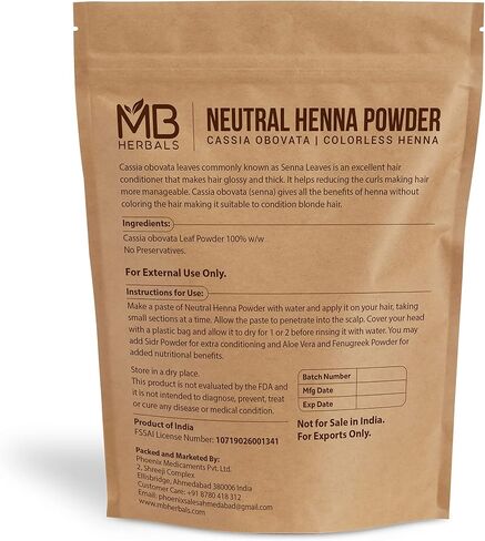 MB Herbals Neutral Henna Powder 227g | Half Pound | Senna Powder | Cassia obovata | Colorless Henna | Natural Hair Conditioner | For Soft Shiny & Healthy Hair in Saudi Arabia