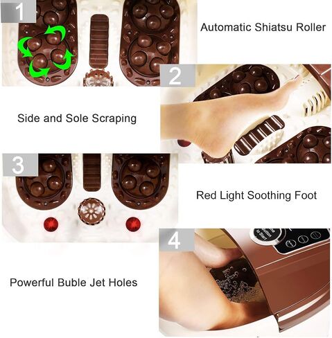 Foot Bath Spa Massager with Heat Bubbles,Pedicure Spa Soaker 16 Motorized Shiatsu Roller Massage Feet, Frequency Conversion, Adjustable Time & Temperature, LED Display Touch-Key in Saudi Arabia