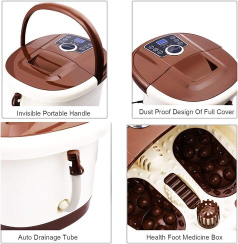 Foot Bath Spa Massager with Heat Bubbles,Pedicure Spa Soaker 16 Motorized Shiatsu Roller Massage Feet, Frequency Conversion, Adjustable Time & Temperature, LED Display Touch-Key in Saudi Arabia