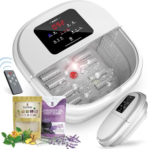 BLEOTY سبا القدم للنساء، سبا حمام القدم قابل للطي مع الحرارة والتدليك، حوض نقع القدم مع تعقيم الأوزون، التحكم في درجة الحرارة، التوقيت، ملح إبسوم اللافندر وحقيبة حمام القدم العشبية، هدايا للأم in Kuwait