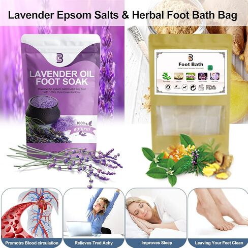 BLEOTY سبا القدم للنساء، سبا حمام القدم قابل للطي مع الحرارة والتدليك، حوض نقع القدم مع تعقيم الأوزون، التحكم في درجة الحرارة، التوقيت، ملح إبسوم اللافندر وحقيبة حمام القدم العشبية، هدايا للأم in Kuwait