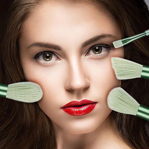 مجموعة فرش مكياج كريم الأساس - 13 قطعة من فرش مكياج كابوكي الاصطناعية الفاخرة باللون الأخضر، فرش مكياج، فرش تحديد العيون، مجموعة أدوات مزج بودرة الوجه وأحمر الخدود ومستحضرات التجميل المتوافقة مع حقيبة مكياج السفر in Kuwait