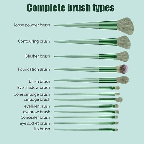 مجموعة فرش مكياج كريم الأساس - 13 قطعة من فرش مكياج كابوكي الاصطناعية الفاخرة باللون الأخضر، فرش مكياج، فرش تحديد العيون، مجموعة أدوات مزج بودرة الوجه وأحمر الخدود ومستحضرات التجميل المتوافقة مع حقيبة مكياج السفر in Kuwait