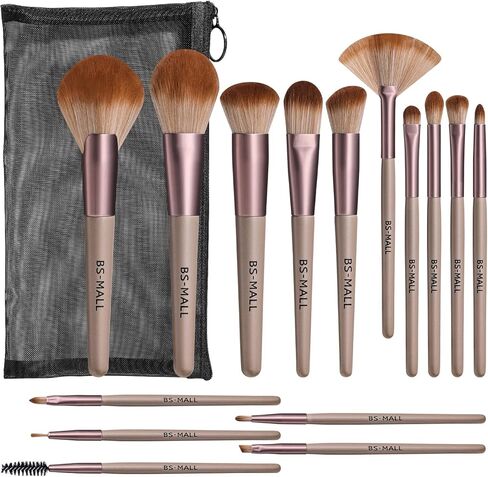 BS-MALL Makeup Brushes Premium Synthetic Foundation Powder Concealers Eye Shadows Makeup 15 Pcs Brush Set with Black Case in Kuwait