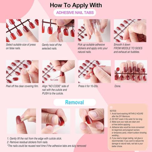 12 Solid Color Glossy Short Square False Press On Nails Pack #3, 288PCS Acrylic Squoval Nail Tip Kit with Stickers Tabs, Prep Pads, Nail File and Cuticle Stick in Kuwait
