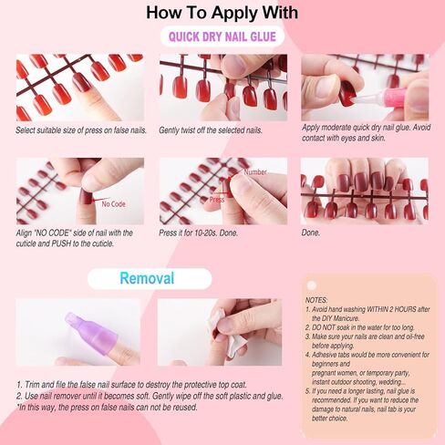 12 Solid Color Glossy Short Square False Press On Nails Pack #3, 288PCS Acrylic Squoval Nail Tip Kit with Stickers Tabs, Prep Pads, Nail File and Cuticle Stick in Kuwait