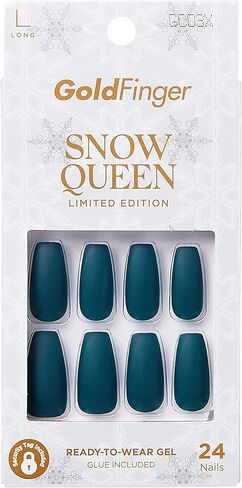 GoldFinger Limited Edition Snow Queen Press On Manicure, Gel Nail Kit, Polish Free Mani, Long Length (Pine Tree) in Kuwait