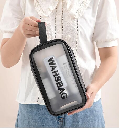 حقيبة أدوات الزينة الشفافة المحمولة للسفر، حقيبة تنظيم مكياج الحمام، حقيبة غسيل للرجال والنساء، حقائب مستحضرات التجميل المقاومة للماء لتخزين مستحضرات التجميل والسوائل والكريمات ومستحضرات التجميل والفرش، باللون الأسود in Kuwait