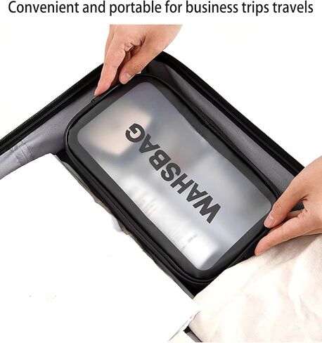 حقيبة أدوات الزينة الشفافة المحمولة للسفر، حقيبة تنظيم مكياج الحمام، حقيبة غسيل للرجال والنساء، حقائب مستحضرات التجميل المقاومة للماء لتخزين مستحضرات التجميل والسوائل والكريمات ومستحضرات التجميل والفرش، باللون الأسود in Kuwait