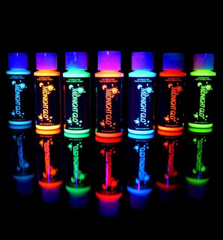 مجموعة طلاء الوجه والجسم ميدنايت جلو UV Neon Face & Body Paint (7 زجاجات 59.6 مل لكل منهما) طلاء فلوري تفاعليٍ بلون أسود فاتح - آمن، يغسل على البشرة، غير سام in Kuwait