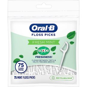 Oral-B Burst of Scope Dental Floss Picks, Fresh Mint, 75 Count Each, Pack of 6 (450 Count Total) in Saudi Arabia