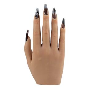 Nail Hand Practice Silicone Female Mannequin Life Size Hand as Sketch Nail Practice Hands Jewelry Ring Glove Watch Display with Nail 18cm (Right hand, Light brown)