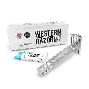 Western Razor Premium Safety Razor, MADE IN USA, with 5 Refill Blades, Chrome in Saudi Arabia