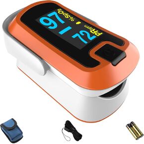 MIBEST Orange LED Finger Pulse Oximeter - Blood Oxygen Saturation Monitor - SPO2 Pulse Oximeter - Portable Oxygen Sensor with Included Batteries - O2 Saturation Monitor with Carry Pouch in Kuwait