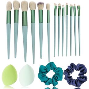 Yimingbuty 13Pcs Professional Makeup Brush Kit with 2Pcs Sponge & Scrunchies Hair Ties, Premium Synthetic, Cosmetic Set for Powder Eyeshadow Eyebrow Blending Blush Contour Concealer Girls in Saudi Arabia