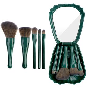 Yoseng Travel Makeup brushes Set,5pcs Mini Complete Function Travel Portable Cosmetic Brushes Kit with Mirror Case,Women's Travel Essentials(cyan-green)
