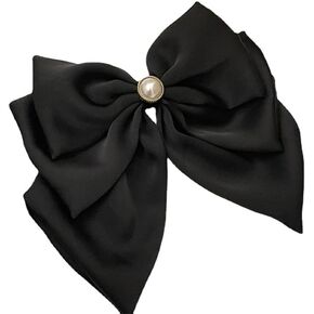 Large Pearl Hair Bow Alligator Clips Big Bowknot French Barettes Ponytail Holder Styling Accessories for Women Girl Black in Saudi Arabia