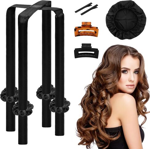 welltop Heatless Curling Rod Headband, Hair Curlers to Sleep In, Satin No Heat Hair Curl Ribbon for Long Hair Soft Rubber Curling Rods Hair Curler Rollers with Silk Sleep Cap 2 Hair Clips for Women in Kuwait