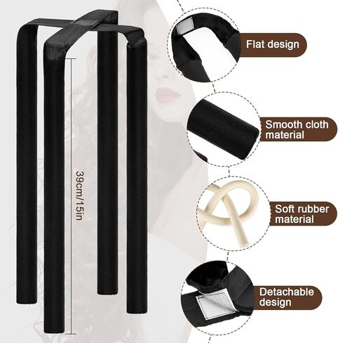 welltop Heatless Curling Rod Headband, Hair Curlers to Sleep In, Satin No Heat Hair Curl Ribbon for Long Hair Soft Rubber Curling Rods Hair Curler Rollers with Silk Sleep Cap 2 Hair Clips for Women in Kuwait