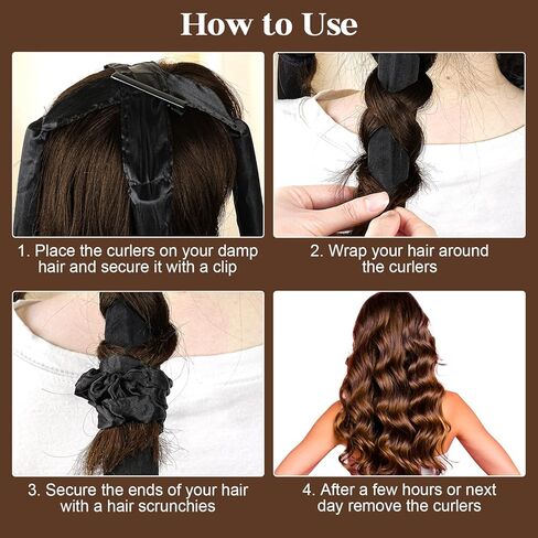 welltop Heatless Curling Rod Headband, Hair Curlers to Sleep In, Satin No Heat Hair Curl Ribbon for Long Hair Soft Rubber Curling Rods Hair Curler Rollers with Silk Sleep Cap 2 Hair Clips for Women in Kuwait