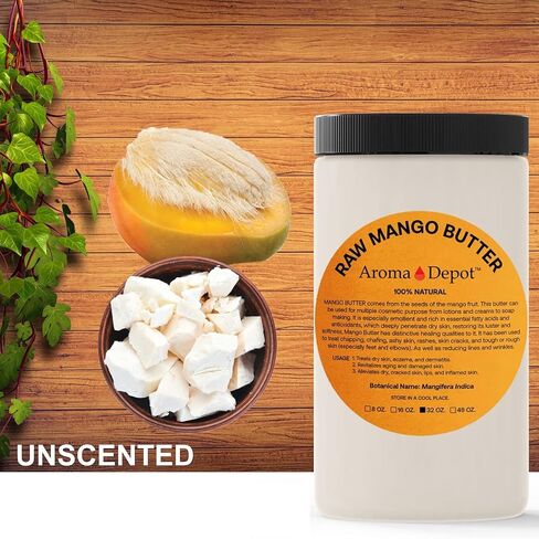 2 lb Mango Butter Raw Unrefined 32 oz. JAR 100% Natural Great for Skin, Body, Hair Care. DIY Body Butter, Lotions, Creams Reduces Fine Lines, Wrinkles, used for eczema psoriasis, Hexane-free in Saudi Arabia