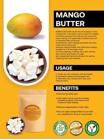 2 lb Mango Butter Raw Unrefined 32 oz. JAR 100% Natural Great for Skin, Body, Hair Care. DIY Body Butter, Lotions, Creams Reduces Fine Lines, Wrinkles, used for eczema psoriasis, Hexane-free in Saudi Arabia