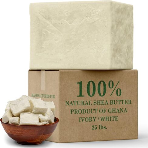 زبدة الشيا الافريقية الخام 32 اونصة / 2 باوند برطمان بالجملة من العاج الطبيعي النقي بنسبة 100% غير المكرر - مرطب مثالي للبشرة الجافة والجسم والوجه ونمو الشعر. رائعة لصنع الصابون وبلسم الشفاه بنفسك. in Kuwait