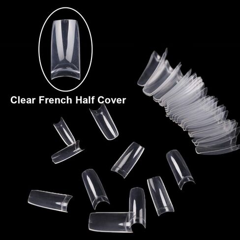 500PCS Fake Nails,False Nails Tips, Clear Acrylic Nail Tips, French Nail Tips,Clear Lady French Acrylic Style, 10 Multi-Sizes Fit for Nail Salons and DIY Nail Art in Kuwait