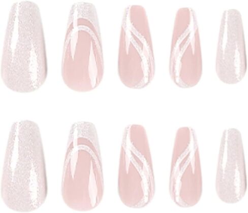 Kamize Coffin Press on Medium Fake Swirl Nails Full Cover Acrylic Pink False Nails for Women and Girls 24PCS in Saudi Arabia