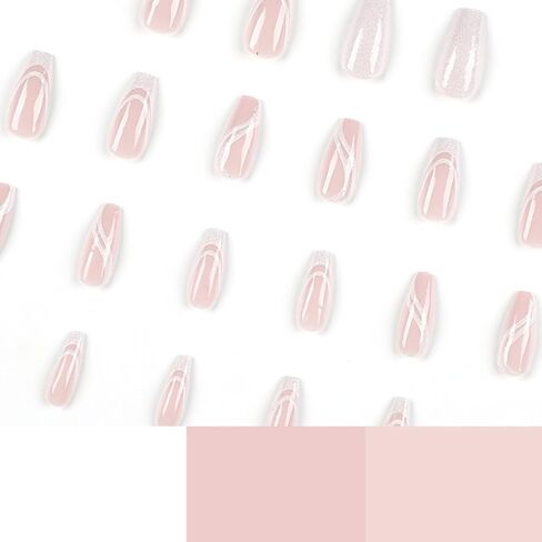 Kamize Coffin Press on Medium Fake Swirl Nails Full Cover Acrylic Pink False Nails for Women and Girls 24PCS in Saudi Arabia