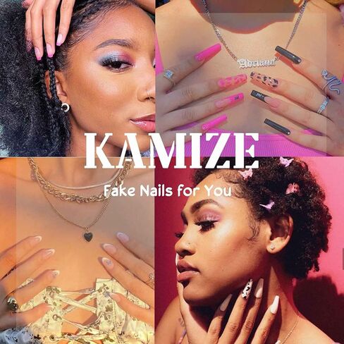 Kamize Coffin Press on Medium Fake Swirl Nails Full Cover Acrylic Pink False Nails for Women and Girls 24PCS in Saudi Arabia