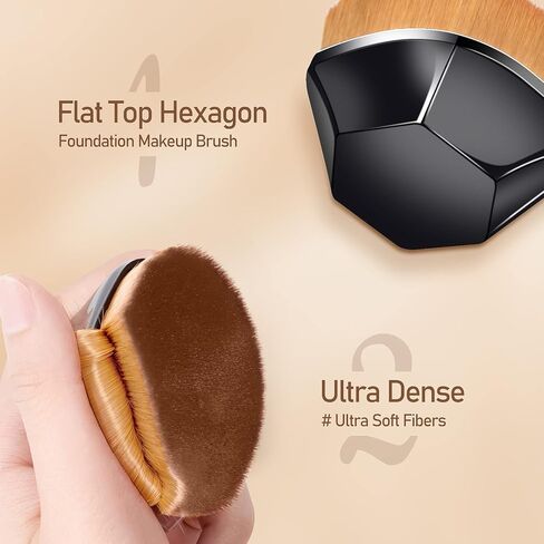 فرشاة كريم أساس مسطحة من كابوكي كريم الأساس سداسي الشكل وفرشاة بودرة أساس سائلة للوجه مع حقيبة واقية للمزج الكريمي السائل أو البودرة الخالية من العيوب (لون أسود) in Kuwait