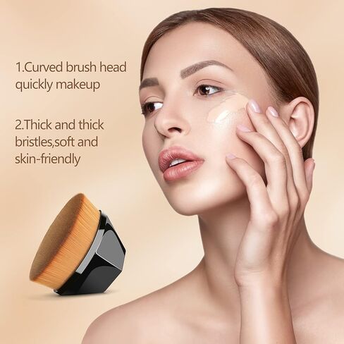فرشاة كريم أساس مسطحة من كابوكي كريم الأساس سداسي الشكل وفرشاة بودرة أساس سائلة للوجه مع حقيبة واقية للمزج الكريمي السائل أو البودرة الخالية من العيوب (لون أسود) in Kuwait