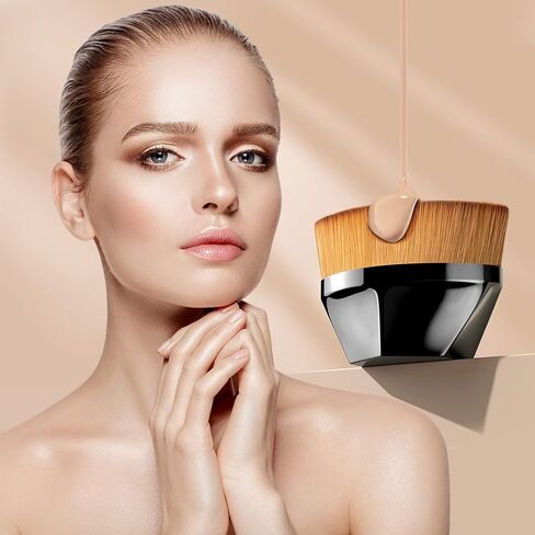 فرشاة كريم أساس مسطحة من كابوكي كريم الأساس سداسي الشكل وفرشاة بودرة أساس سائلة للوجه مع حقيبة واقية للمزج الكريمي السائل أو البودرة الخالية من العيوب (لون أسود) in Kuwait