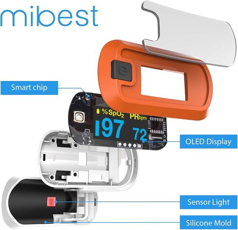 مقياس التأكسج بنبض الإصبع LED باللون البرتقالي من MIBEST - جهاز مراقبة تشبع الأكسجين في الدم - مقياس التأكسج النبضي SPO2 - مستشعر الأكسجين المحمول مع البطاريات المضمنة - جهاز مراقبة تشبع O2 مع حقيبة حمل in Saudi Arabia