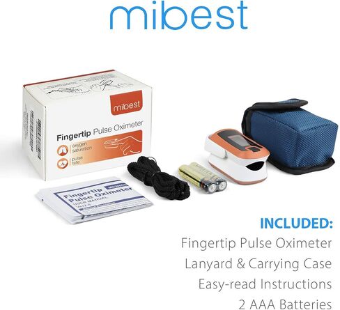 مقياس التأكسج بنبض الإصبع LED باللون البرتقالي من MIBEST - جهاز مراقبة تشبع الأكسجين في الدم - مقياس التأكسج النبضي SPO2 - مستشعر الأكسجين المحمول مع البطاريات المضمنة - جهاز مراقبة تشبع O2 مع حقيبة حمل in Saudi Arabia
