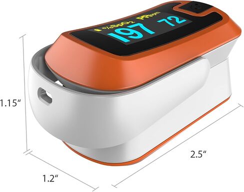 مقياس التأكسج بنبض الإصبع LED باللون البرتقالي من MIBEST - جهاز مراقبة تشبع الأكسجين في الدم - مقياس التأكسج النبضي SPO2 - مستشعر الأكسجين المحمول مع البطاريات المضمنة - جهاز مراقبة تشبع O2 مع حقيبة حمل in Saudi Arabia