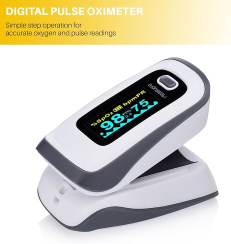 مقياس التأكسج الرقمي للقراءة الفورية من MeasuPro، ومستشعر الأكسجين وجهاز مراقبة معدل النبض مع إعداد المنبه، وشاشة OLED الملونة وحقيبة الحمل، CE in Kuwait